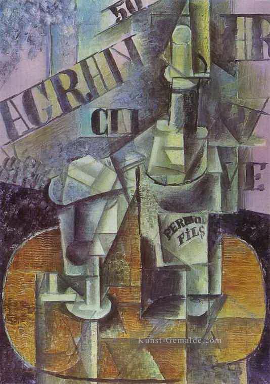 Flasche Pernod Tisch in einem Cafe 1912 kubist Pablo Picasso Ölgemälde